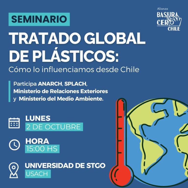 Este lunes se realizará el Seminario “Tratado global de plásticos: ¿Cómo lo influenciamos desde Chile?”